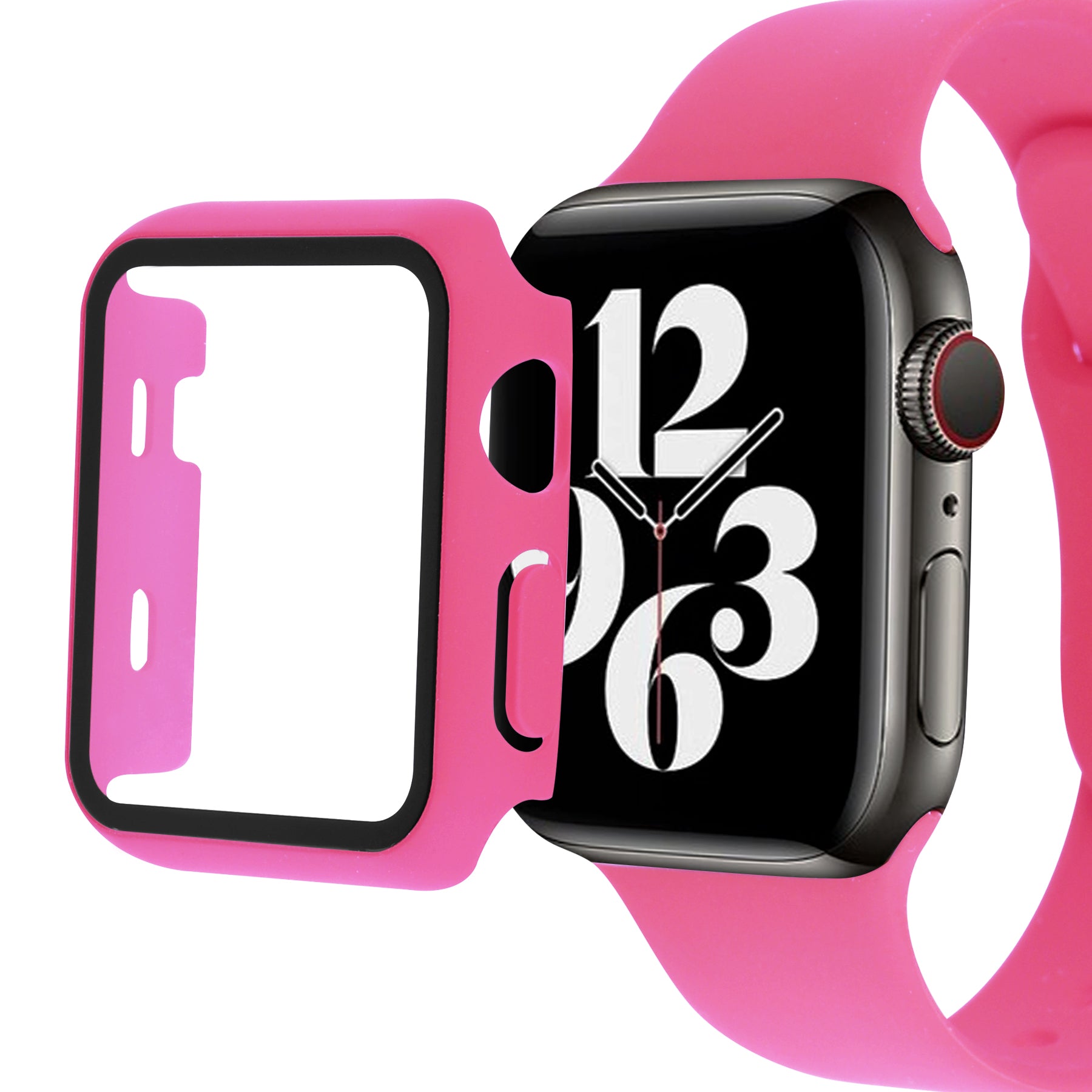 Silicone Watch Strap with PC Frame+Tempered Glass Screen Protector Anti-scratch Replacement for Apple Watch Series 7 45mm Silicone Watch Strap with PC Frame+Tempered Glass Screen Protector Anti-scratch Replacement for Apple Watch Series 7 45mm